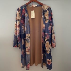 NWT Anthropology X Solitaire Floral Cherry Blossom Faux Suede Long Duster Size L